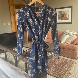 Blue floral wrap dress